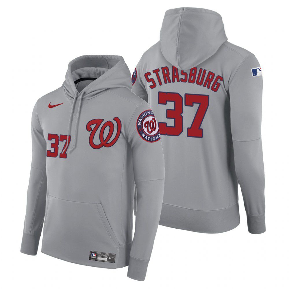 Men Washington Nationals #37 Strasburg gray road hoodie 2021 MLB Nike Jerseys